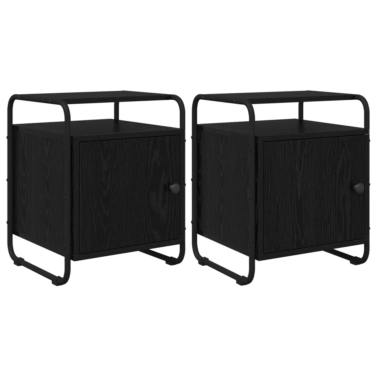 Black Engineered Wood Bedside Cabinet Set of 2