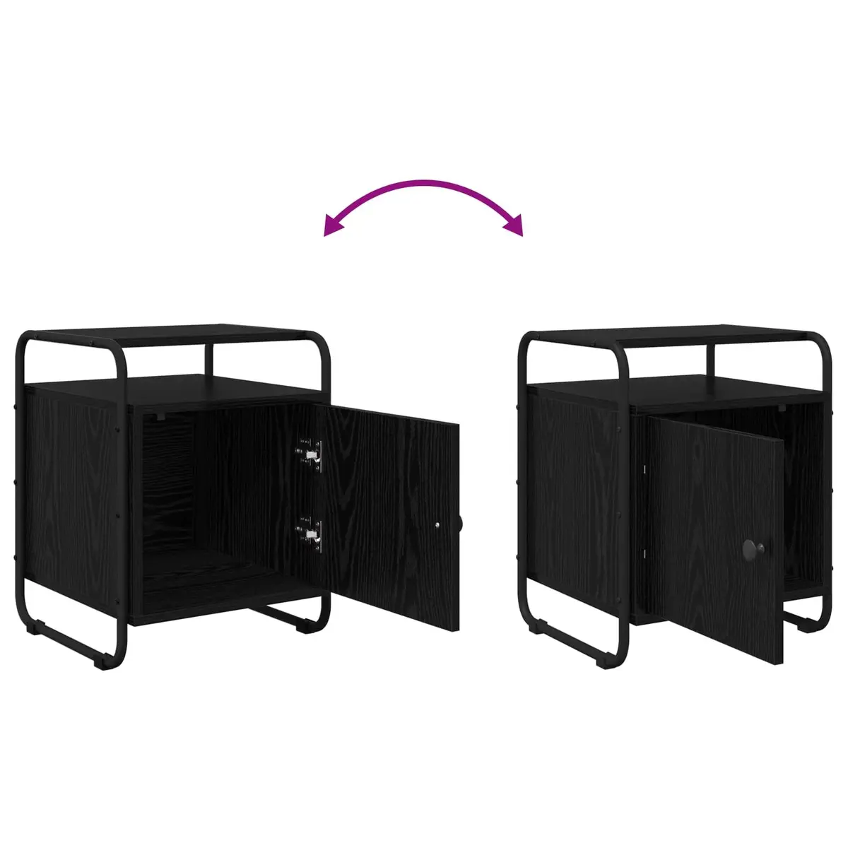 Black Engineered Wood Bedside Cabinet Set of 2