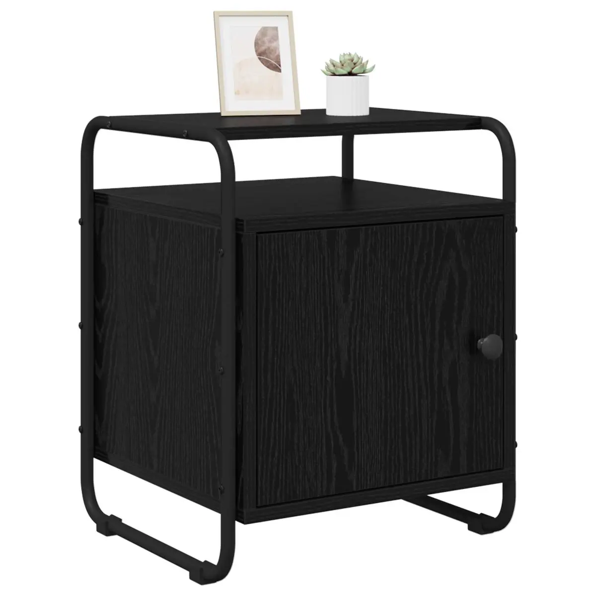 Black Engineered Wood Bedside Cabinet Set of 2