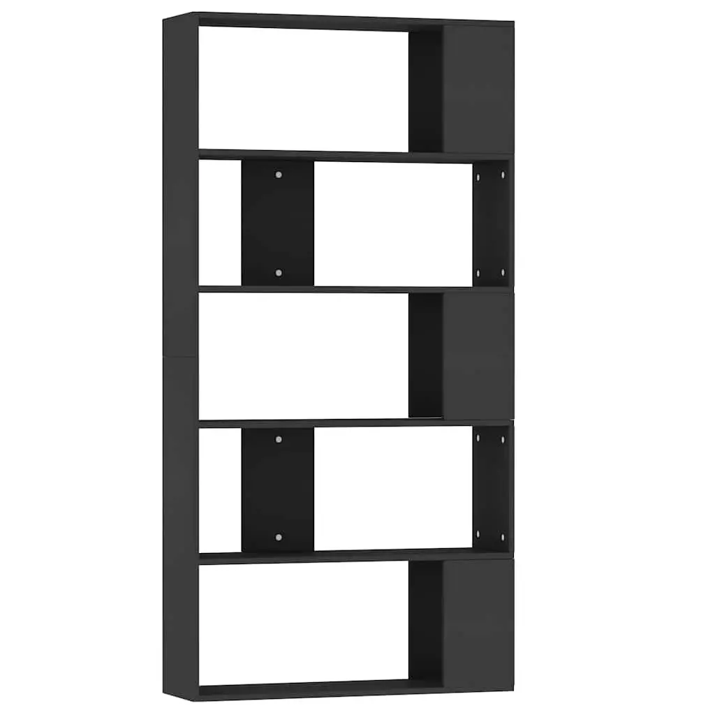 Book Cabinet Room Divider Bookshelf 80x24x159cm Black Engineered Wood 5 Compartments