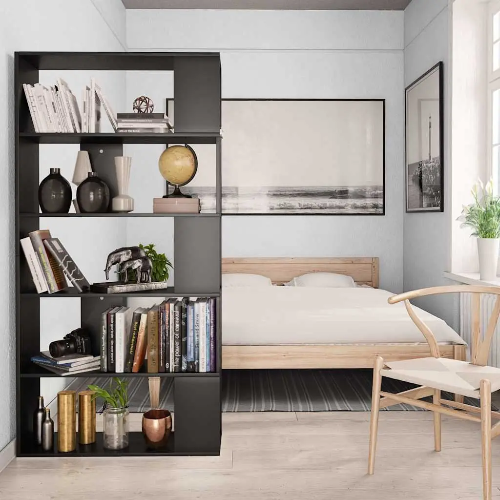 Book Cabinet Room Divider Bookshelf 80x24x159cm Black Engineered Wood 5 Compartments