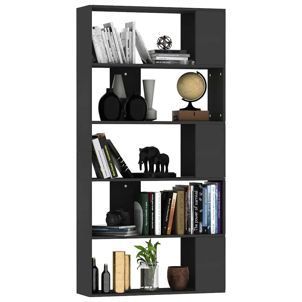 Book Cabinet Room Divider Bookshelf 80x24x159cm Black Engineered Wood 5 Compartments