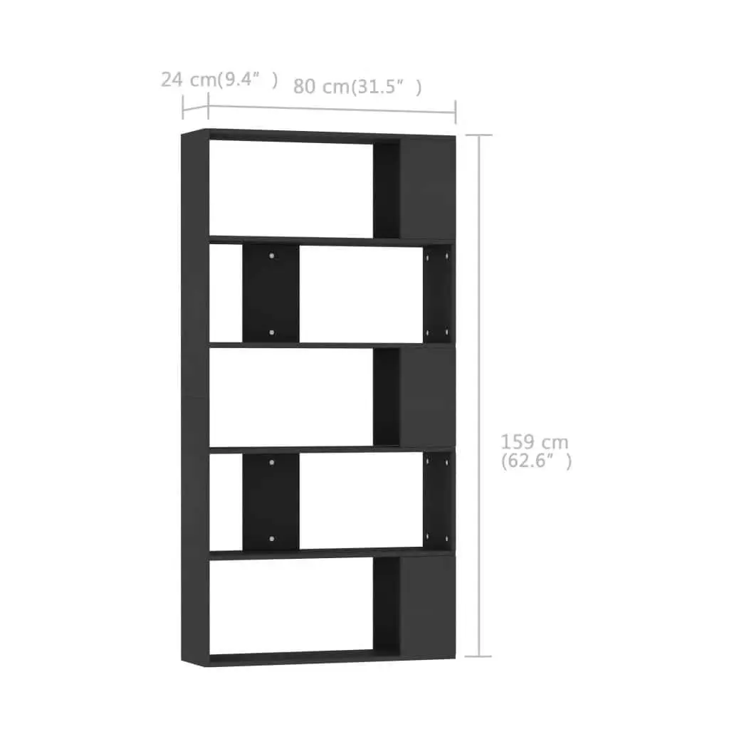 Book Cabinet Room Divider Bookshelf 80x24x159cm Black Engineered Wood 5 Compartments