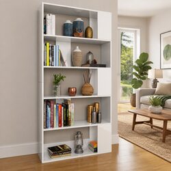 Elegant White Gloss 5-Shelf Book Cabinet Room Divider