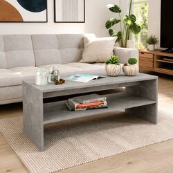 Grey Engineered Wood Coffee Table with Open Shelf