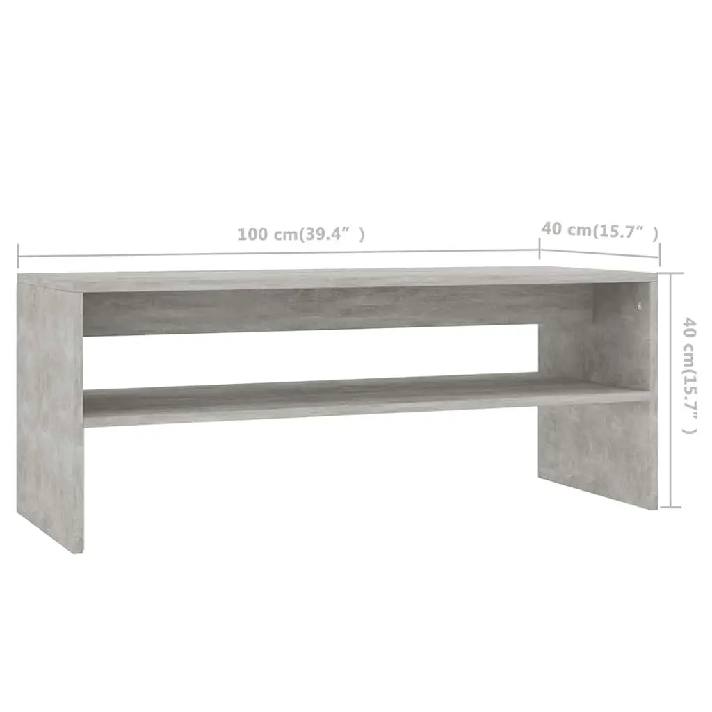 Coffee Table Grey Engineered Wood Open Shelf Living Room Accent Table