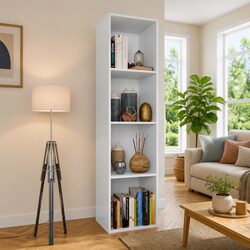 Elegant White Book Cabinet with 4 Shelves