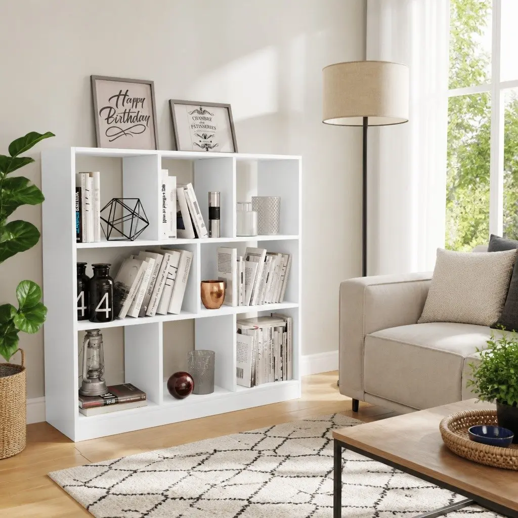 White Book Cabinet with 8 Storage Compartments
