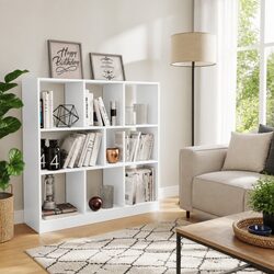 Stylish White Book Cabinet with 8 Storage Compartments