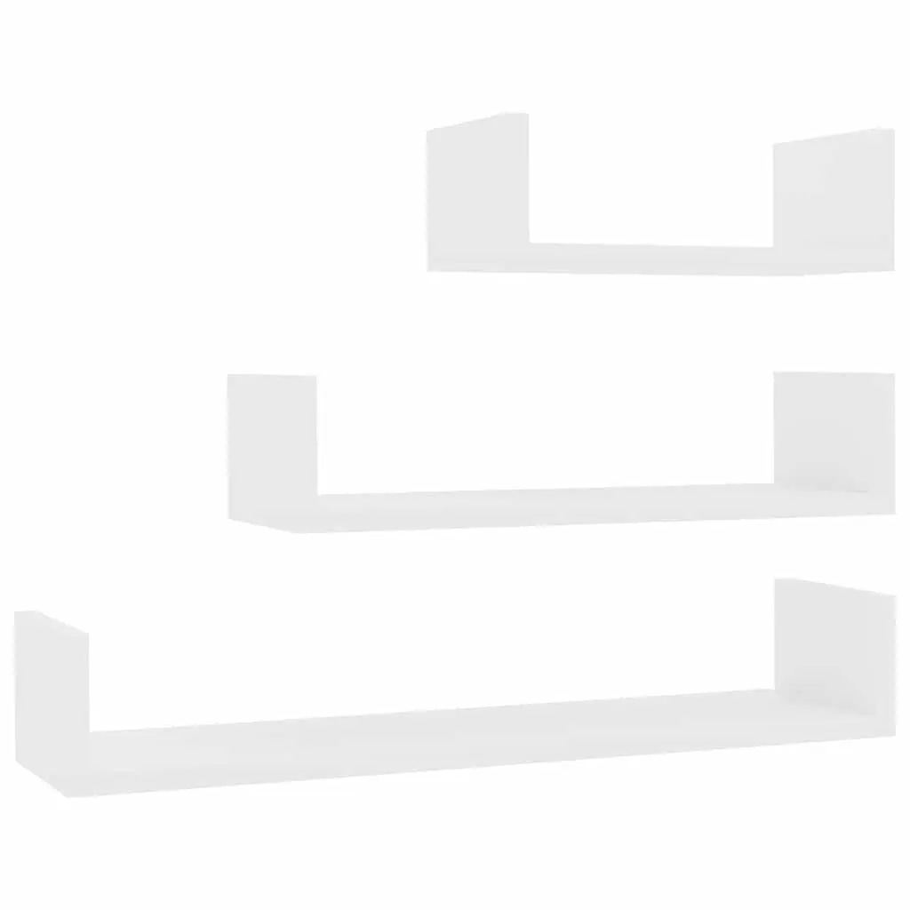 Wall Display Shelf U Shaped 3 Piece Set White Engineered Wood Floating Storage