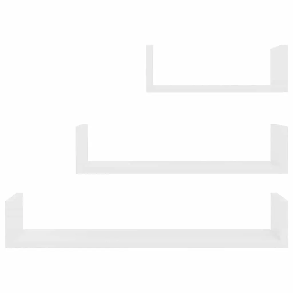 Wall Display Shelf U Shaped 3 Piece Set White Engineered Wood Floating Storage