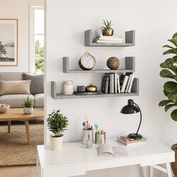 Grey Engineered Wood Wall Display Shelf Set of 3