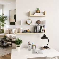 Set of 3 U Shaped Wall Display Shelves in White Sonoma Oak