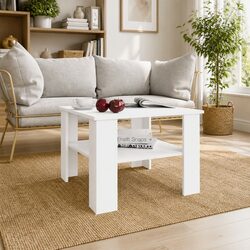 White Coffee Table with Storage Shelf 60x60x42 cm