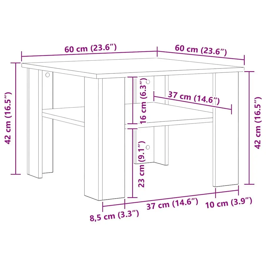 Coffee Table White 60x60x42cm Engineered Wood Living Room Storage Shelf