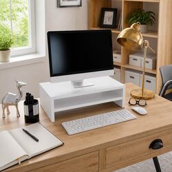 White Engineered Wood Monitor Stand Riser