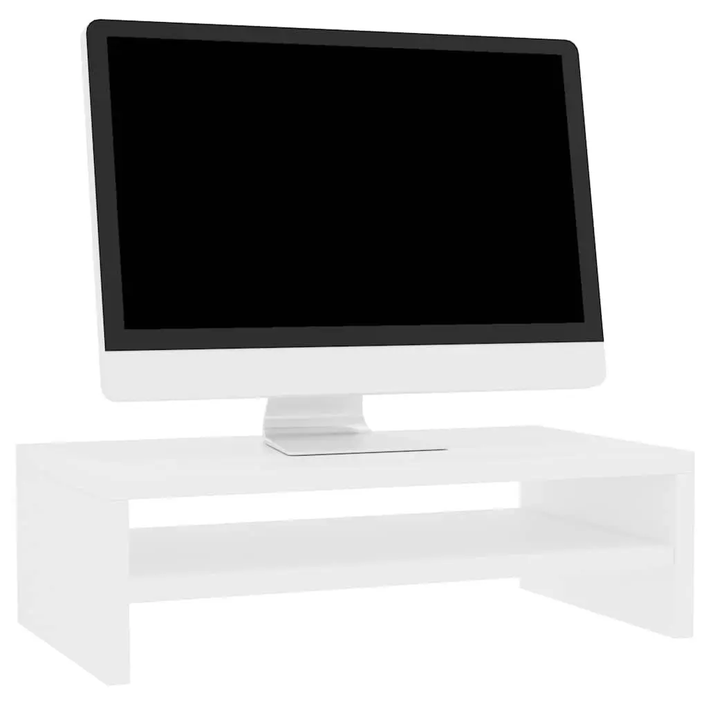Monitor Stand Riser White Engineered Wood Desktop Keyboard Storage Shelf 42 x 24 x 13 cm