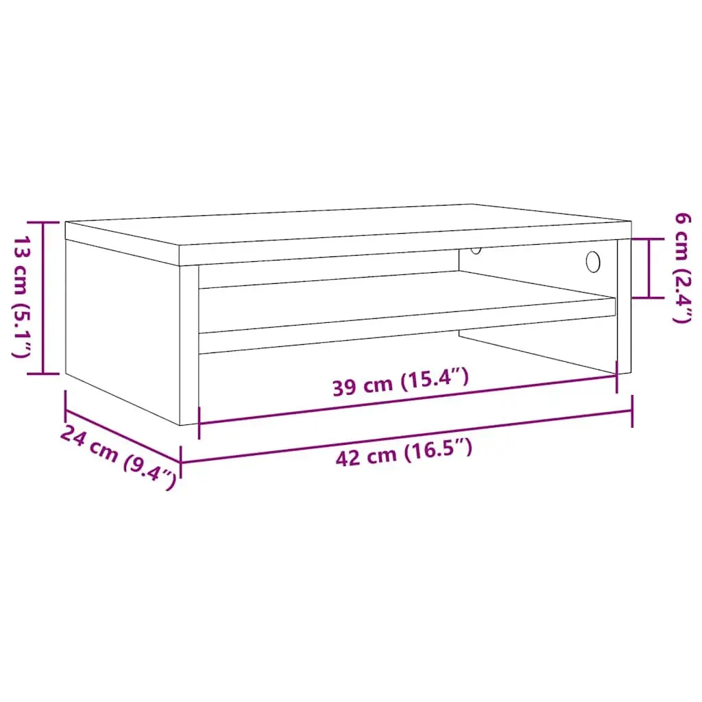 Monitor Stand Riser White Engineered Wood Desktop Keyboard Storage Shelf 42 x 24 x 13 cm