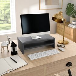 Grey Desktop Monitor Stand Riser with Storage Shelf