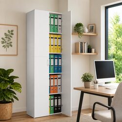 White Office Filing Cabinet 60x32x190cm with 5 Shelves