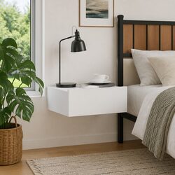 White Floating Nightstand with Storage Drawer