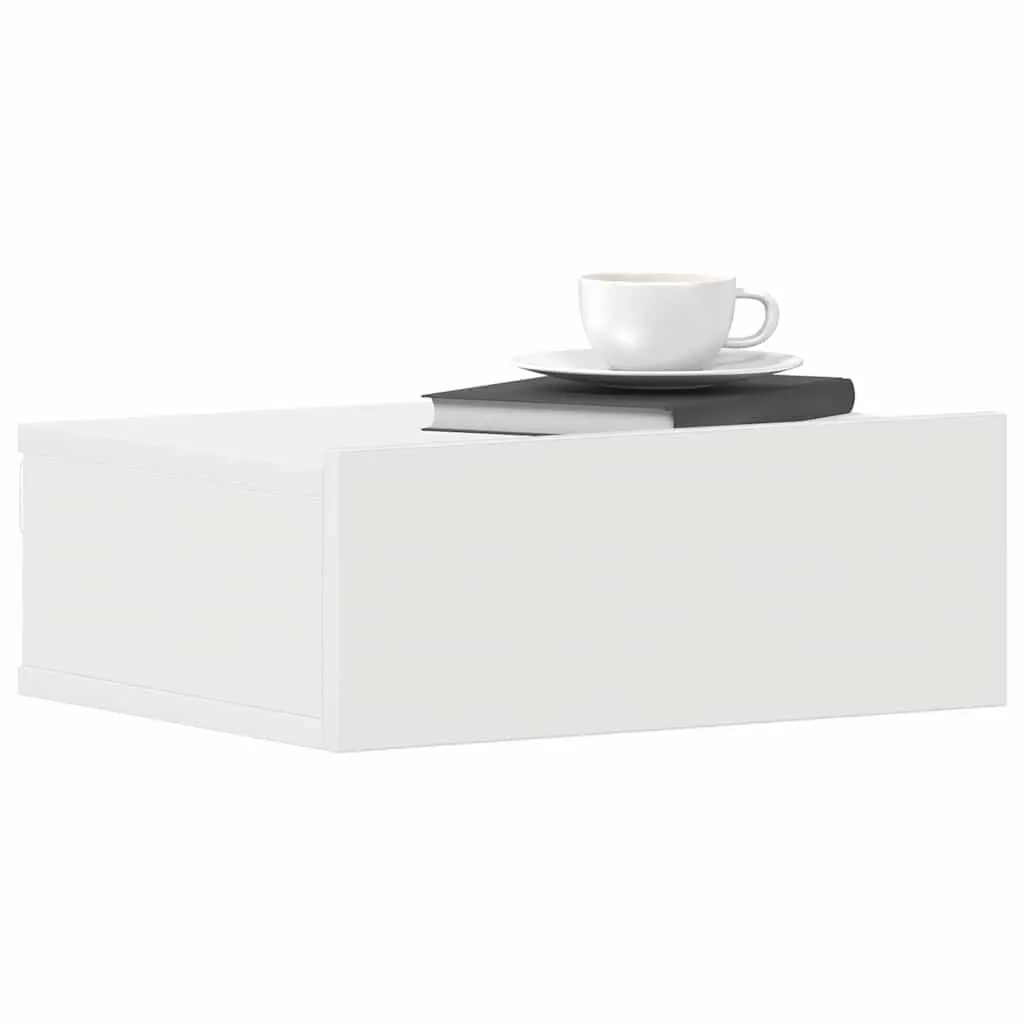 Floating Nightstand White Wall-Mounted Compact Engineered Wood