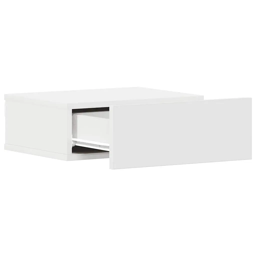 Floating Nightstand White Wall-Mounted Compact Engineered Wood