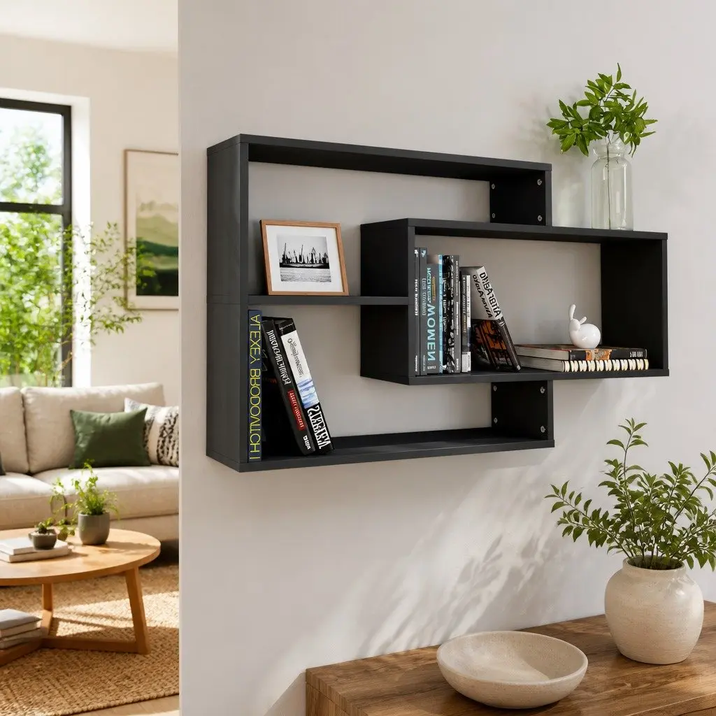 Wall Shelves Grey 104x20x58.5 cm Engineered Wood Open Compartment Storage Display Shelving Unit