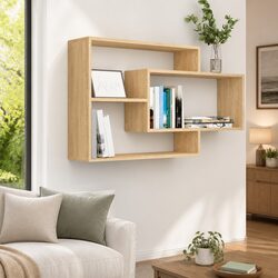 Brown Engineered Wood Wall Shelves with 3 Compartments