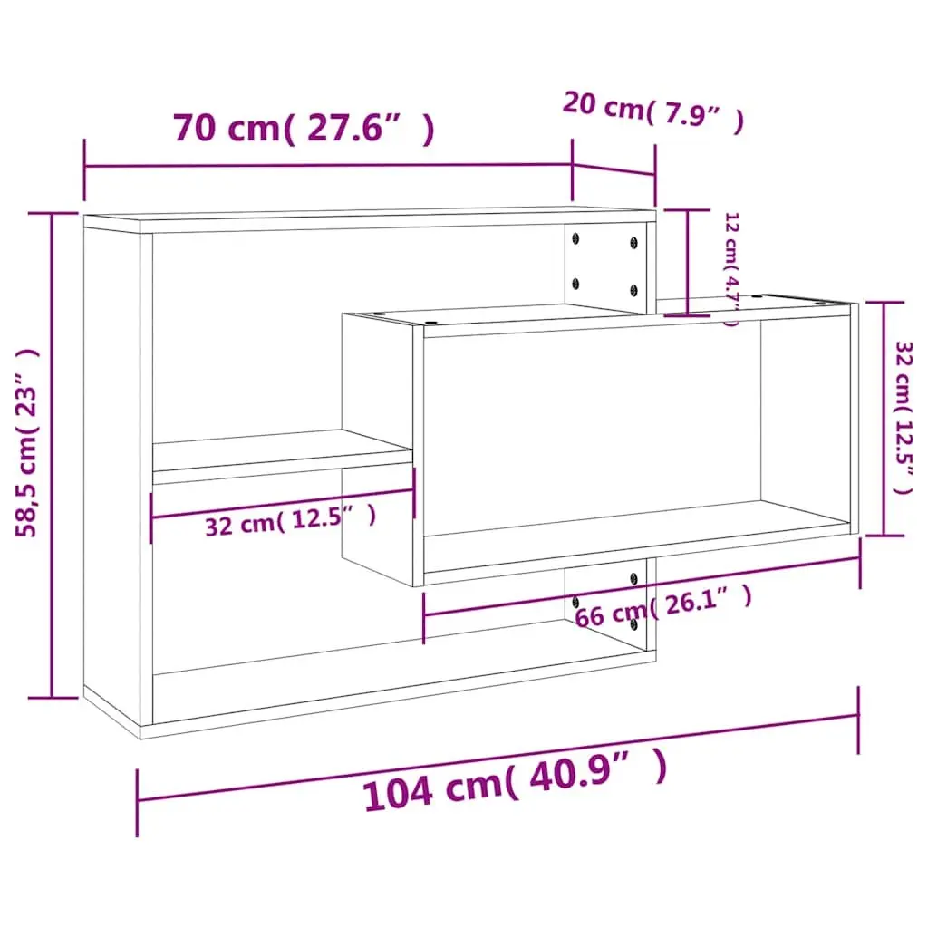 Brown Engineered Wood Wall Shelves with 3 Compartments