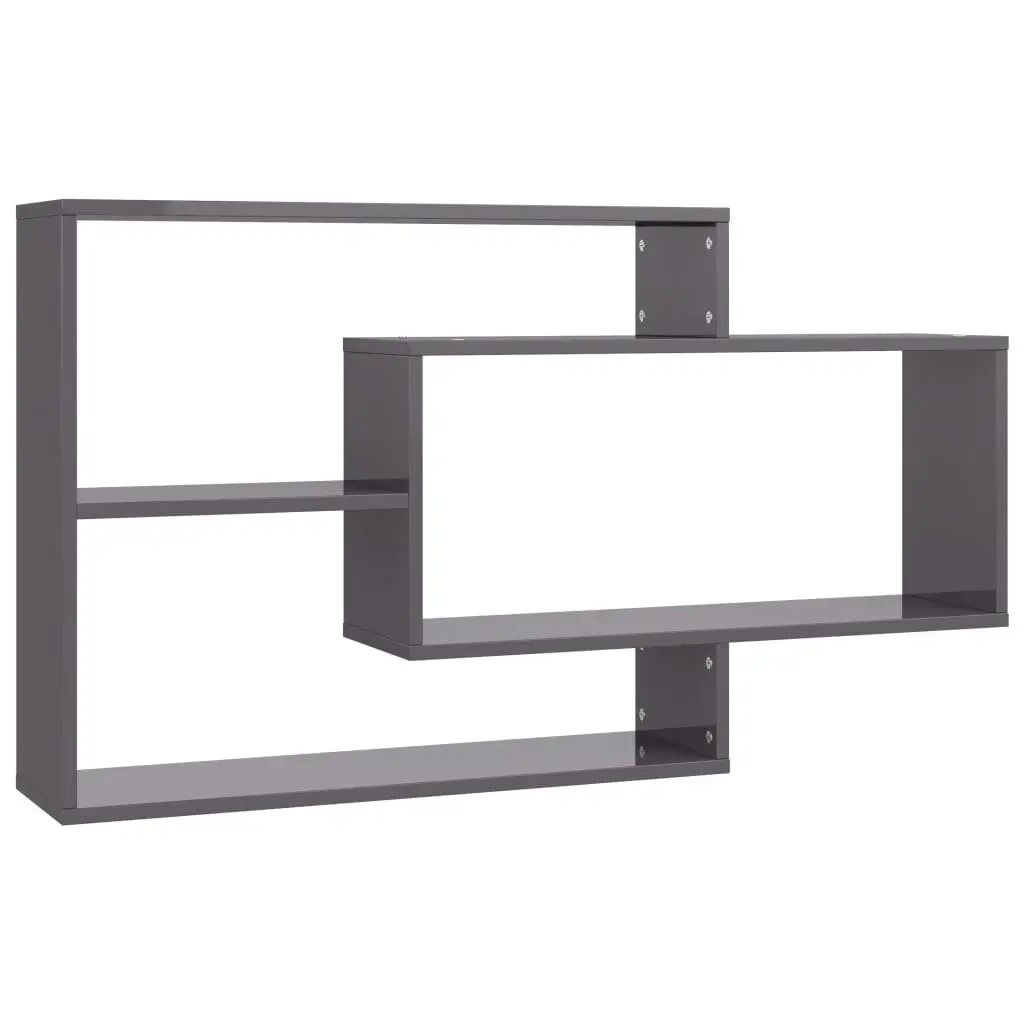 Wall Shelves Grey High Gloss 3 Compartment Engineered Wood Storage Display Unit