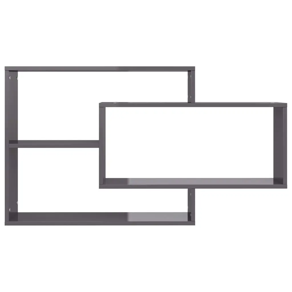 Wall Shelves Grey High Gloss 3 Compartment Engineered Wood Storage Display Unit
