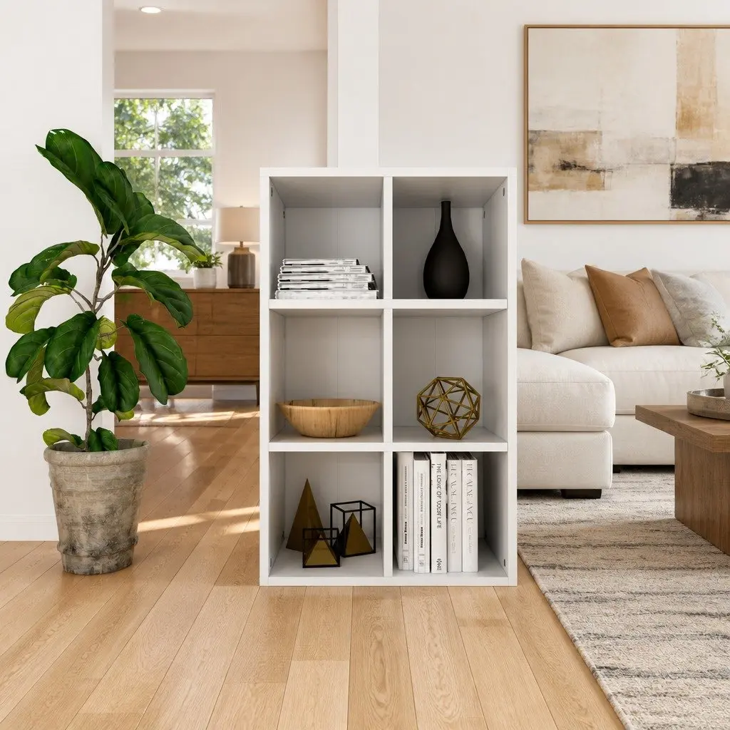 White Book Cabinet Sideboard 66x30x98 cm with 6 Compartments