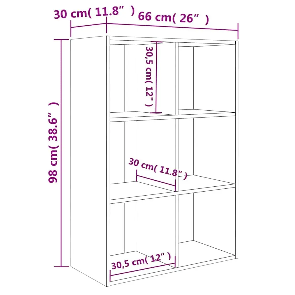 White Book Cabinet Sideboard 66x30x98 cm with 6 Compartments