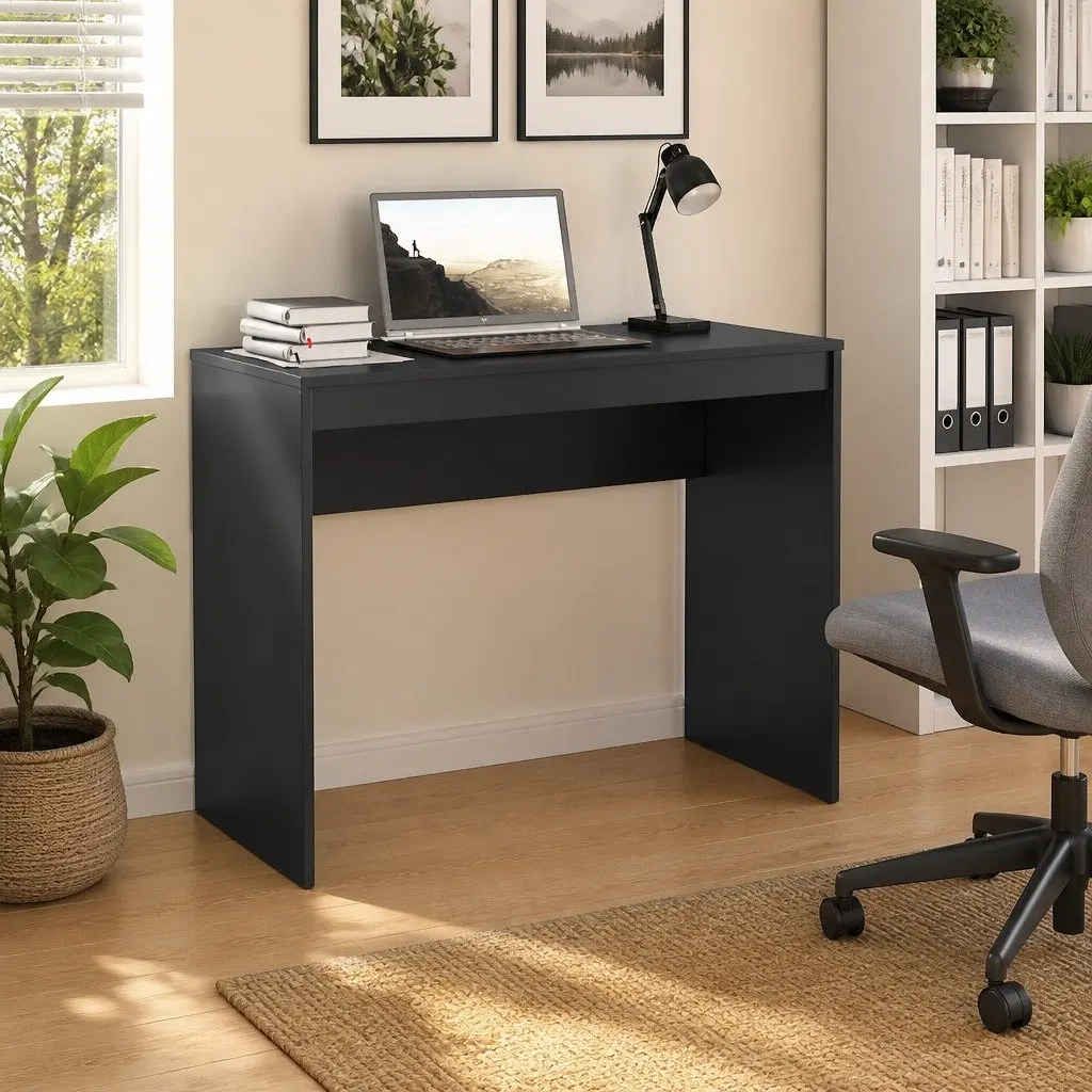 Black Engineered Wood Study Table for Home Office