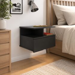 Wall-Mounted Nightstand Black Floating Bedside Table