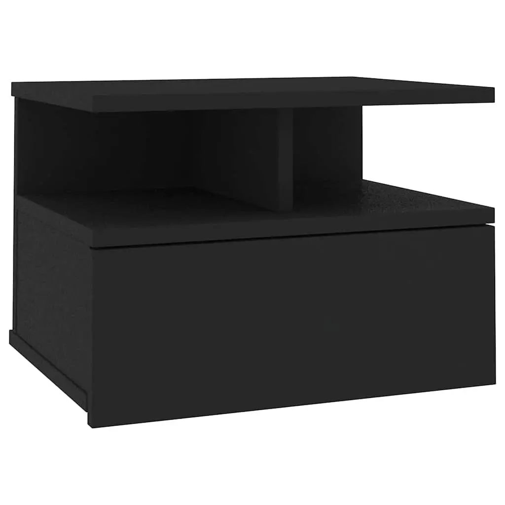 Floating Nightstand Wall-Mounted Black Engineered Wood Storage Cabinet Shelf