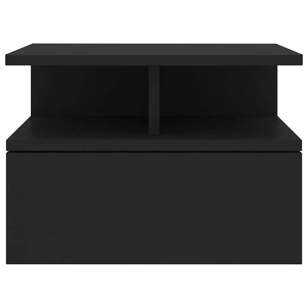Floating Nightstand Wall-Mounted Black Engineered Wood Storage Cabinet Shelf