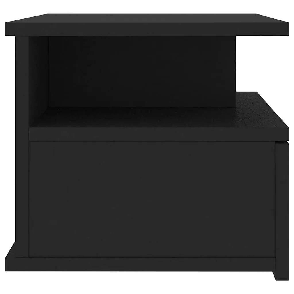 Floating Nightstand Wall-Mounted Black Engineered Wood Storage Cabinet Shelf