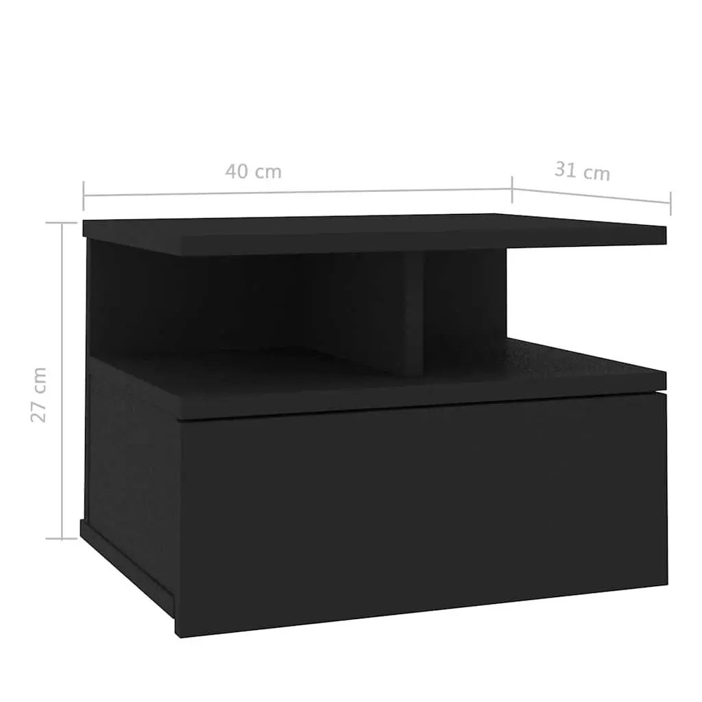 Floating Nightstand Wall-Mounted Black Engineered Wood Storage Cabinet Shelf