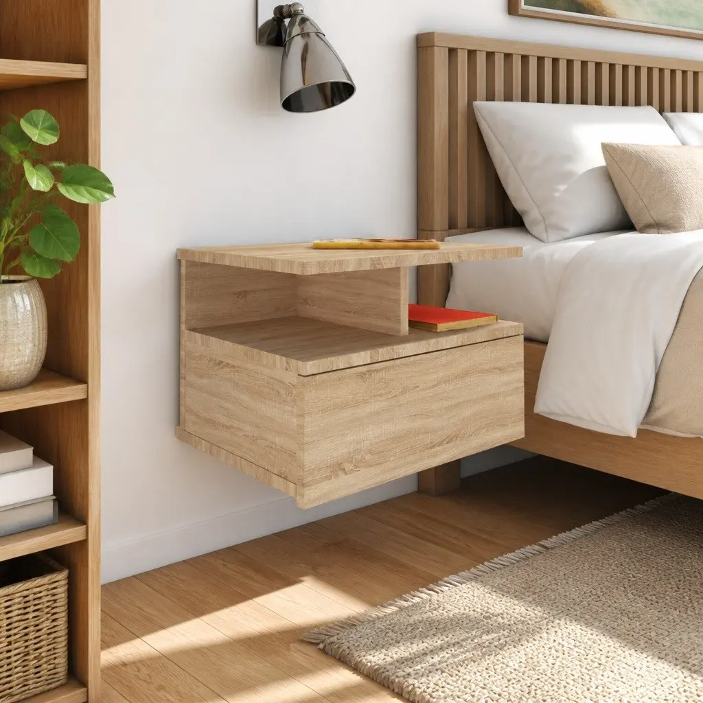Sonoma Oak Floating Nightstand Wall-Mounted Storage
