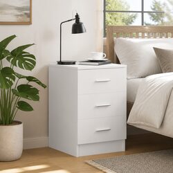 Elegant White Nightstand with 3 Drawers for Storage