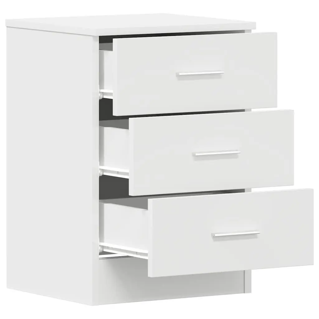 Bedside Table White 3 Drawer Engineered Wood Nightstand