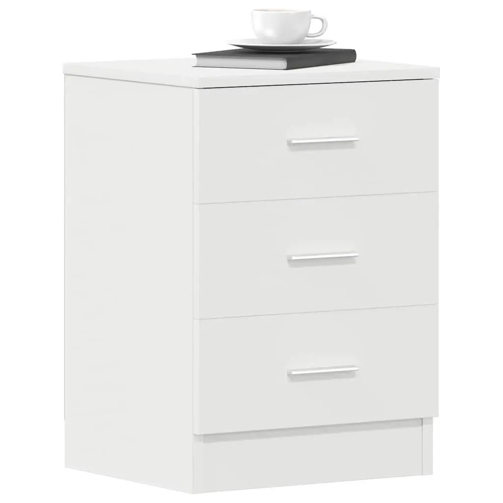 Bedside Table White 3 Drawer Engineered Wood Nightstand