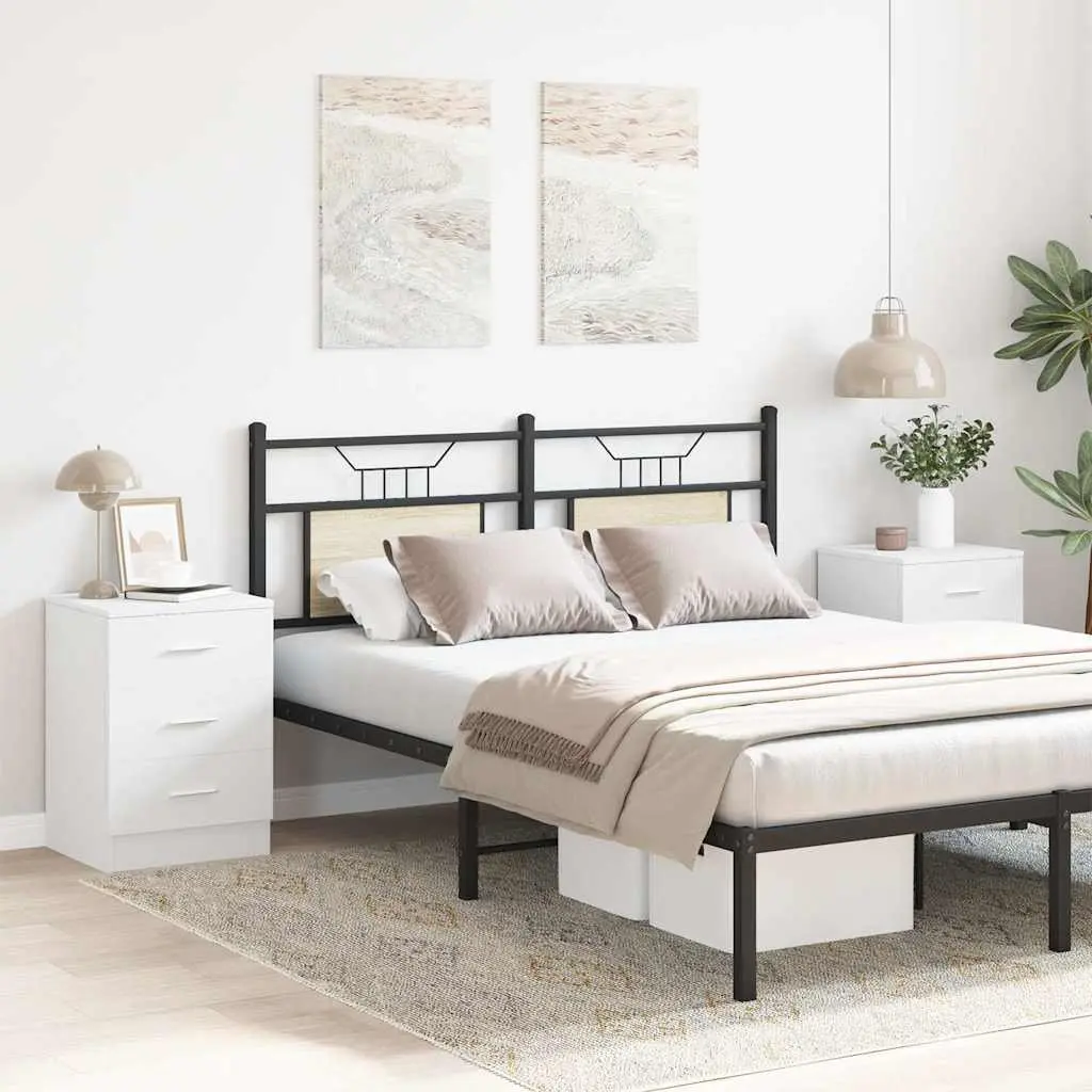 Bedside Cabinets 2 pcs White Engineered Wood Nightstand Storage Drawers