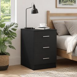 Elegant Black Nightstand with 3 Drawers for Storage