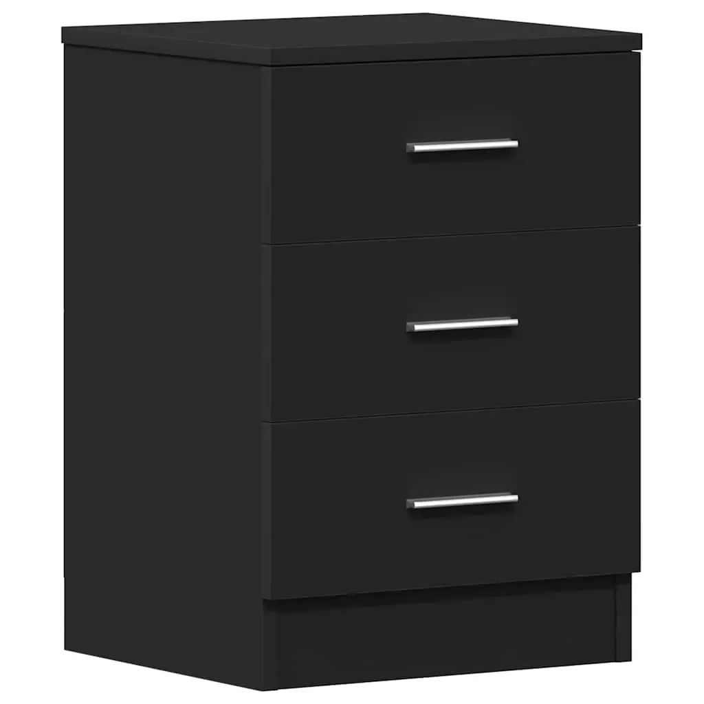 Bedside Cabinet Black 3 Drawers Engineered Wood Nightstand