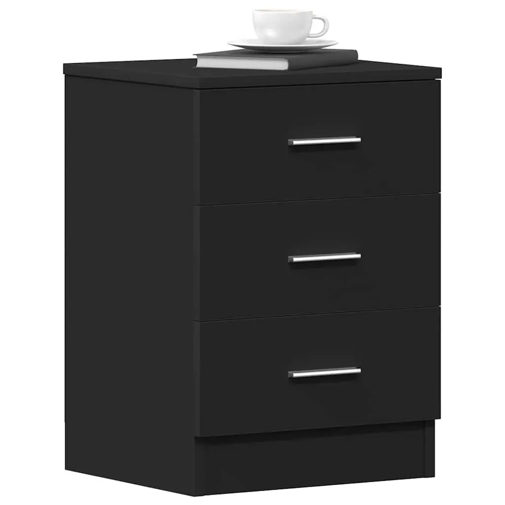 Bedside Cabinet Black 3 Drawers Engineered Wood Nightstand
