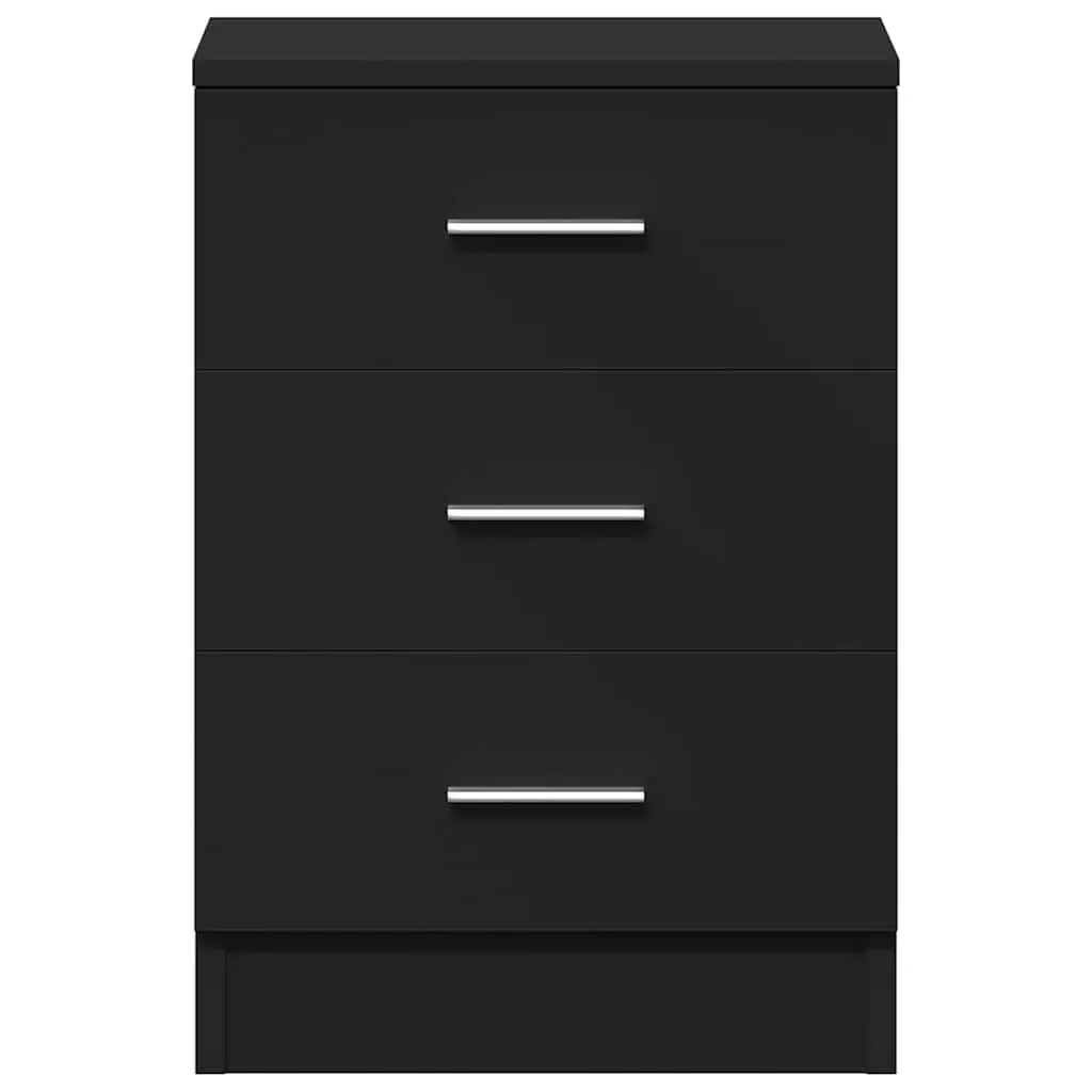 Bedside Cabinet Black 3 Drawers Engineered Wood Nightstand