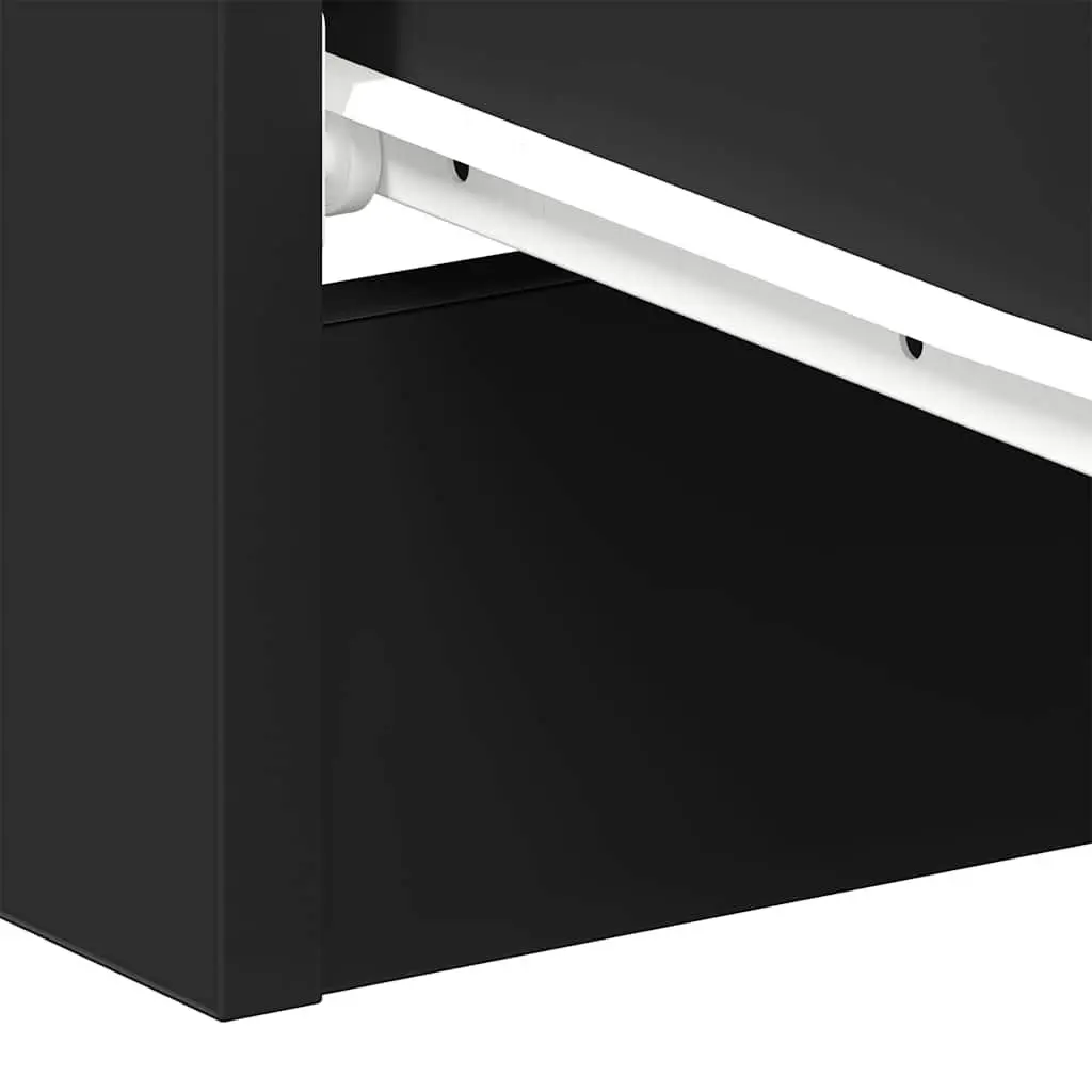 Bedside Cabinet Black 3 Drawers Engineered Wood Nightstand